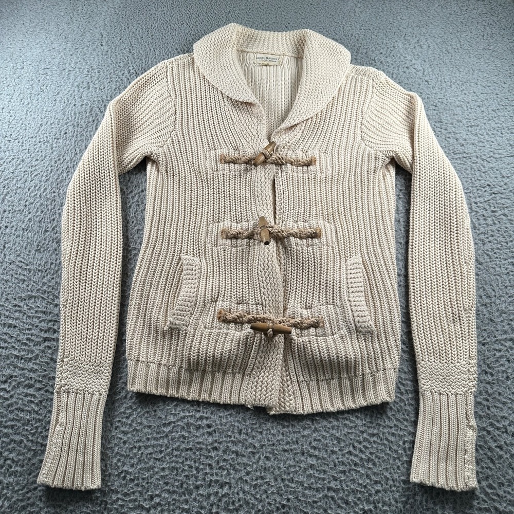 Denim & Supply Sweater Cardigan Chunky Knit Women's Cream Small Cotton Toggle